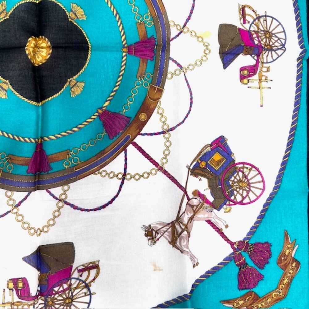 Unused Celine Paris + Melriese & Roch Cearces HandKerchief 19" Greem Beige  (6 - Picture 12 of 14